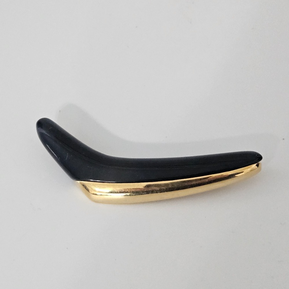 Vintage Monet Black Enamel & Gold Tone Brooch Pin HTF